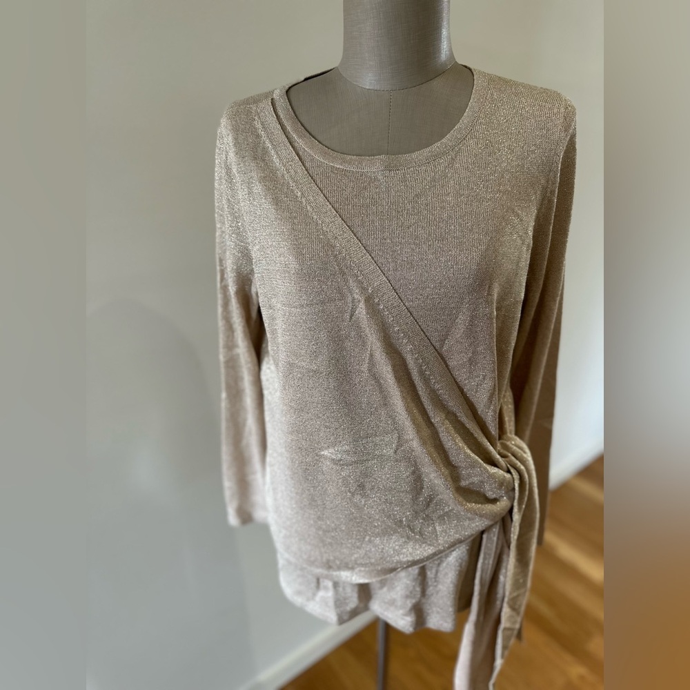 Alfani Gold Metallic Side Tie Sweater